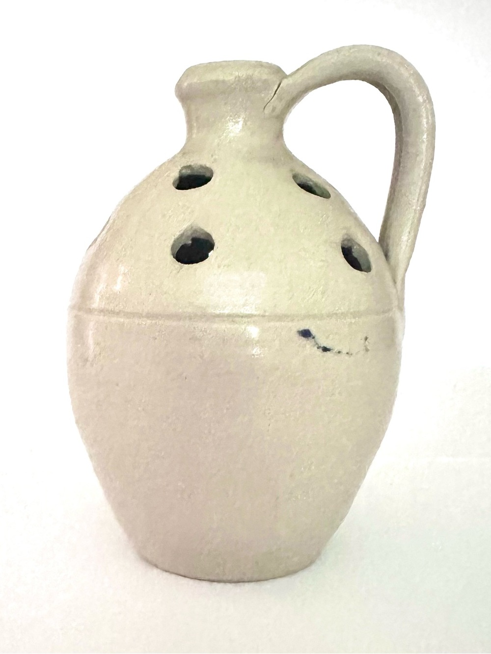 Williamsburg Pottery salt glazed mini jug bud vase blue floral/leaf 5in - Picture 2 of 10